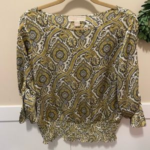 MICHAEL Michael Kors Gold/Navy/Cream Medallion Print Top - Size Medium